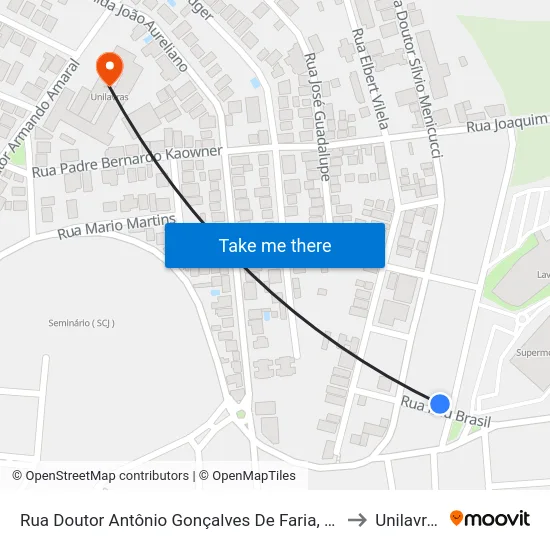 Rua Doutor Antônio Gonçalves De Faria, 137 to Unilavras map