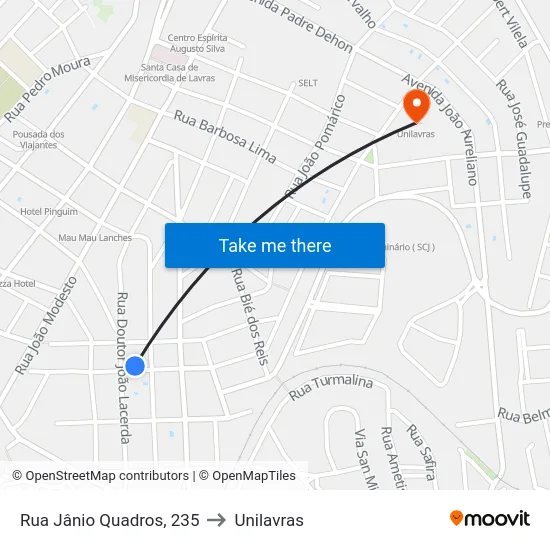 Rua Jânio Quadros, 235 to Unilavras map
