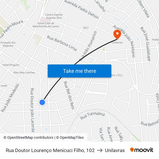 Rua Doutor Lourenço Menicuci Filho, 102 to Unilavras map