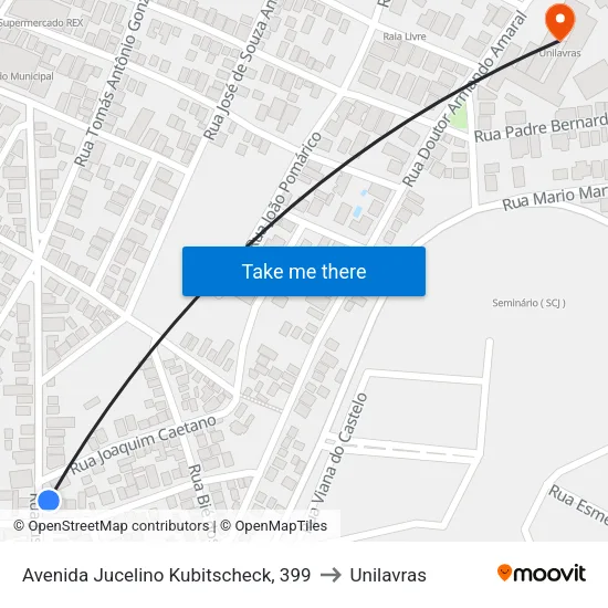 Avenida Jucelino Kubitscheck, 399 to Unilavras map