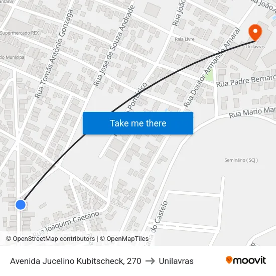 Avenida Jucelino Kubitscheck, 270 to Unilavras map