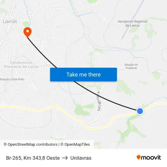 Br-265, Km 343,8 Oeste to Unilavras map