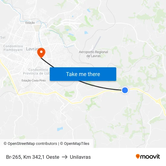 Br-265, Km 342,1 Oeste to Unilavras map