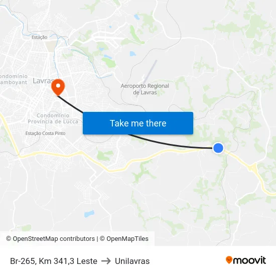 Br-265, Km 341,3 Leste to Unilavras map