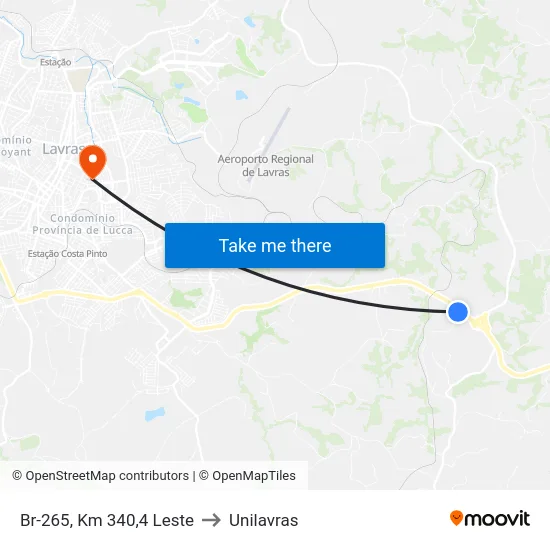 Br-265, Km 340,4 Leste to Unilavras map