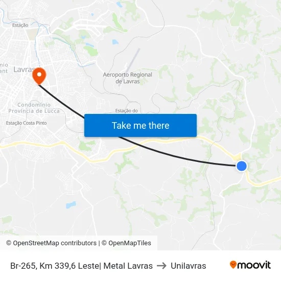 Br-265, Km 339,6 Leste| Metal Lavras to Unilavras map