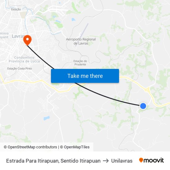Estrada Para Itirapuan, Sentido Itirapuan to Unilavras map