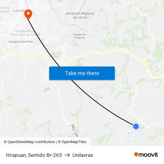 Itirapuan, Sentido Br-265 to Unilavras map