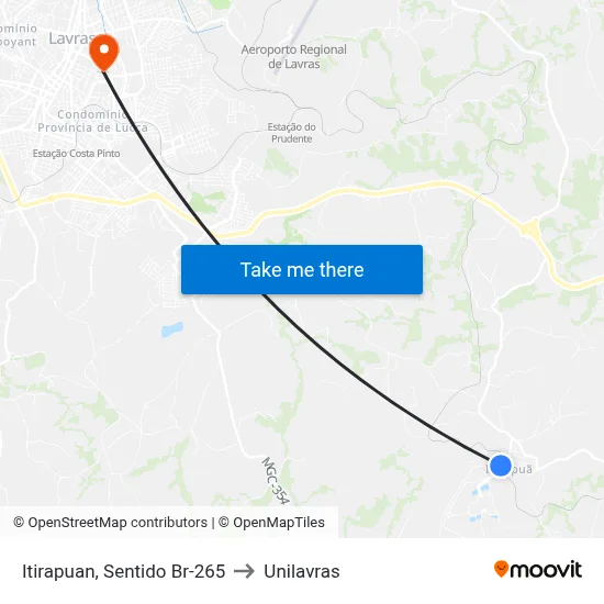 Itirapuan, Sentido Br-265 to Unilavras map