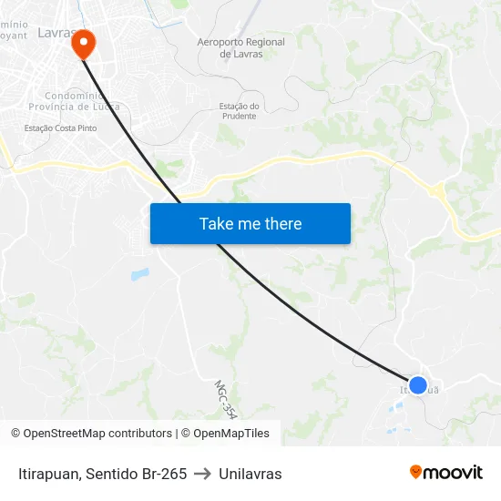 Itirapuan, Sentido Br-265 to Unilavras map