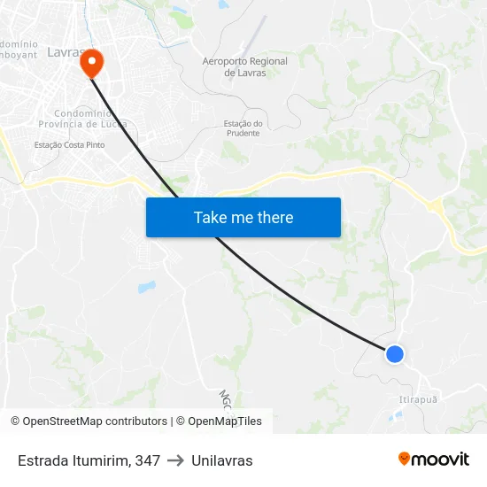 Estrada Itumirim, 347 to Unilavras map