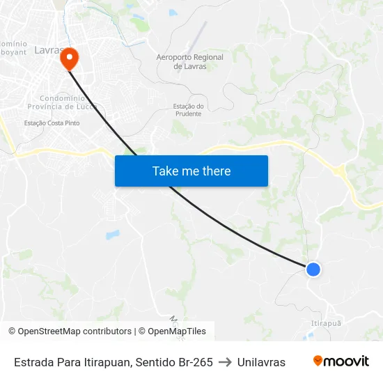 Estrada Para Itirapuan, Sentido Br-265 to Unilavras map