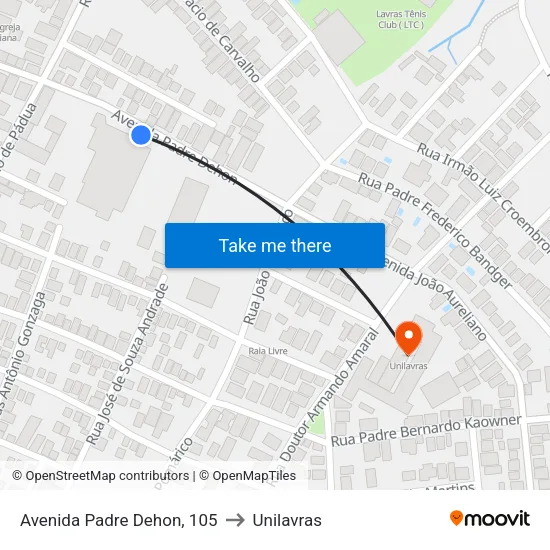 Avenida Padre Dehon, 105 to Unilavras map