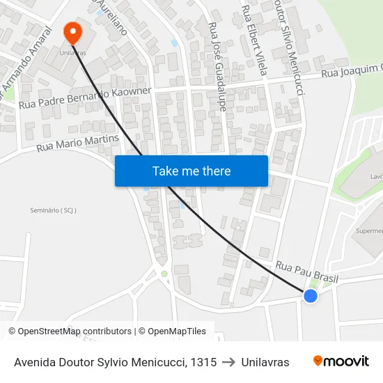 Avenida Doutor Sylvio Menicucci, 1315 to Unilavras map