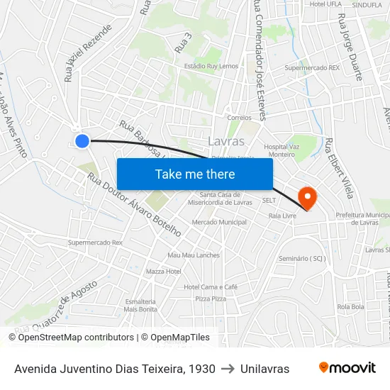 Avenida Juventino Dias Teixeira, 1930 to Unilavras map