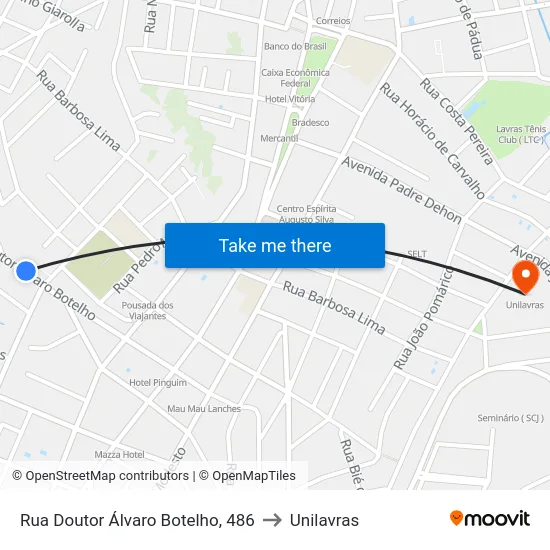 Rua Doutor Álvaro Botelho, 486 to Unilavras map