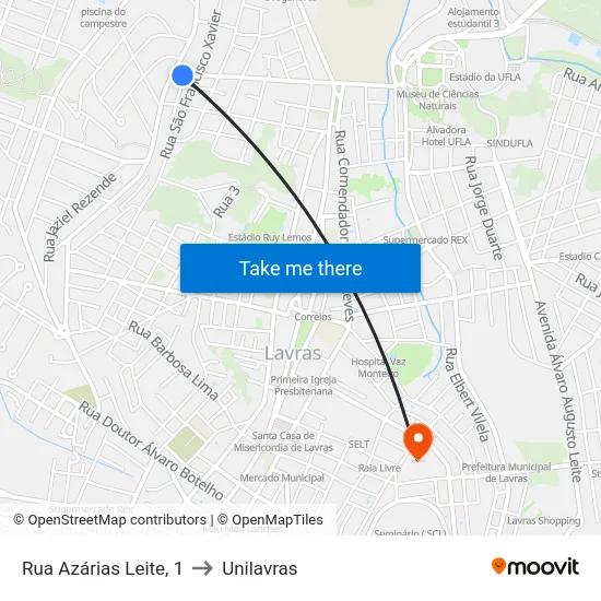 Rua Azárias Leite, 1 to Unilavras map