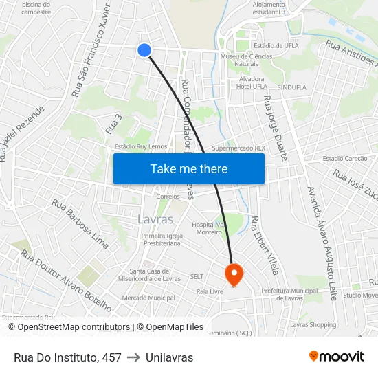 Rua Do Instituto, 457 to Unilavras map