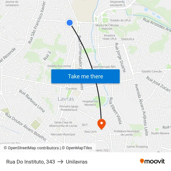 Rua Do Instituto, 343 to Unilavras map