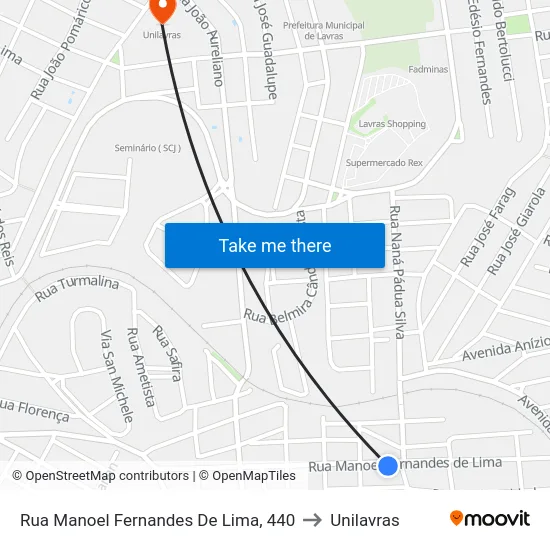 Rua Manoel Fernandes De Lima, 440 to Unilavras map