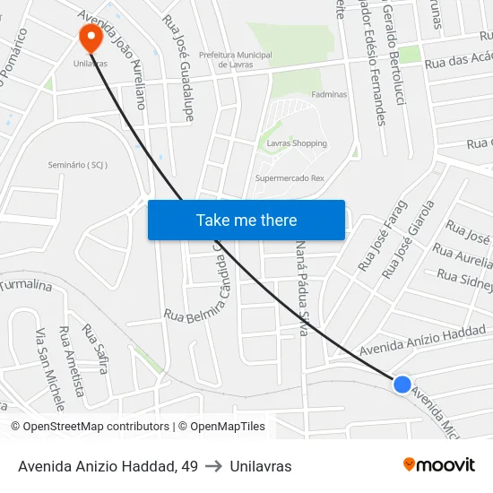 Avenida Anizio Haddad, 49 to Unilavras map
