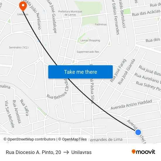 Rua Diocesio A. Pinto, 20 to Unilavras map