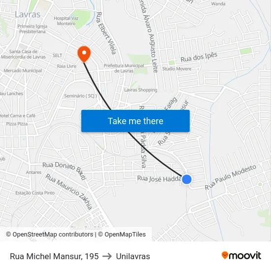 Rua Michel Mansur, 195 to Unilavras map