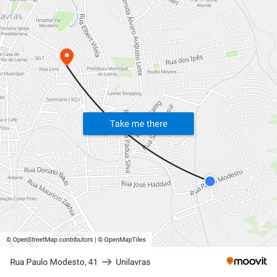 Rua Paulo Modesto, 41 to Unilavras map