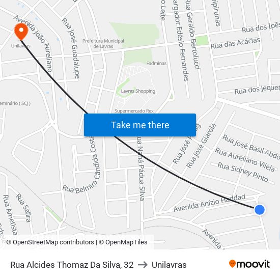 Rua Alcides Thomaz Da Silva, 32 to Unilavras map