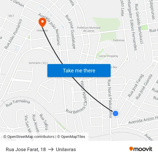 Rua Jose Farat, 18 to Unilavras map