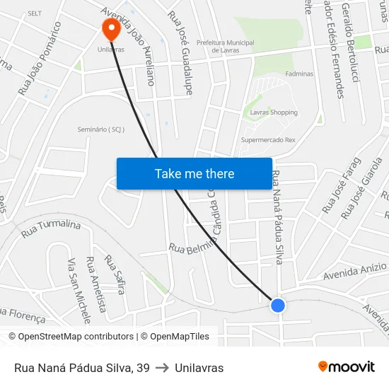 Rua Naná Pádua Silva, 39 to Unilavras map