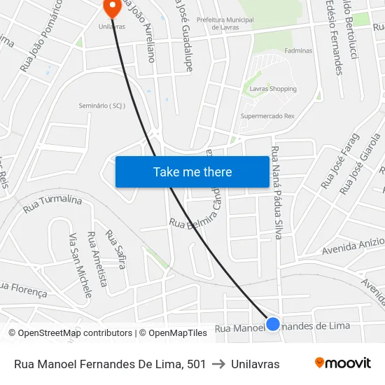Rua Manoel Fernandes De Lima, 501 to Unilavras map
