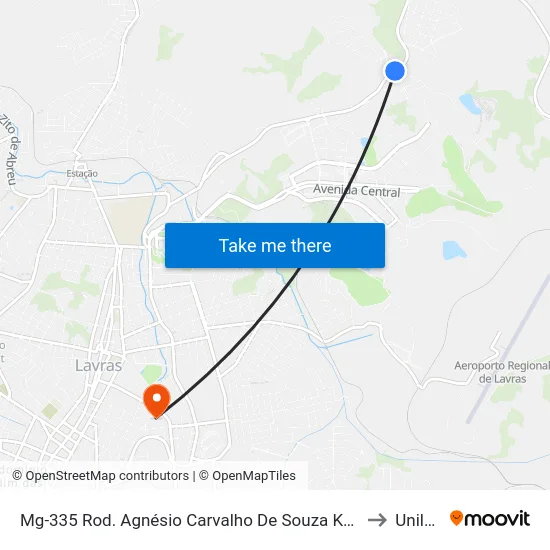 Mg-335 Rod. Agnésio Carvalho De Souza Km 85,5 Norte | Lavrinhas to Unilavras map