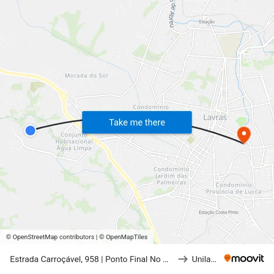 Estrada Carroçável, 958 | Ponto Final No Mundo Novo to Unilavras map