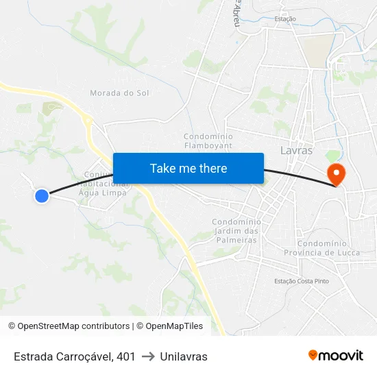 Estrada Carroçável, 401 to Unilavras map