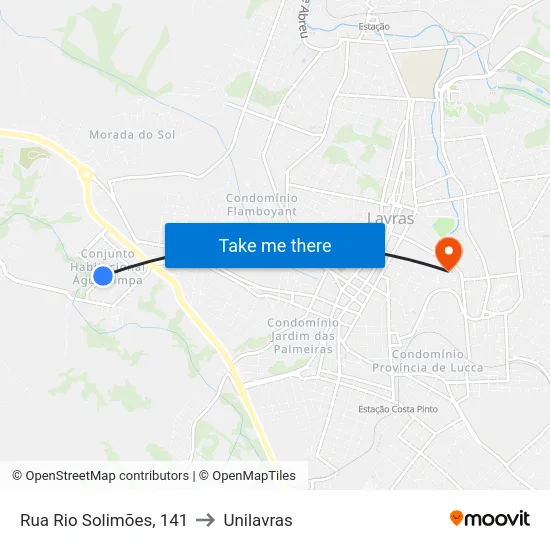 Rua Rio Solimões, 141 to Unilavras map