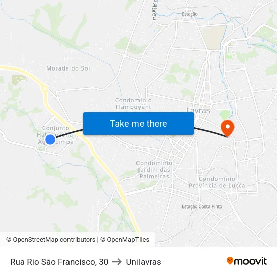 Rua Rio São Francisco, 30 to Unilavras map
