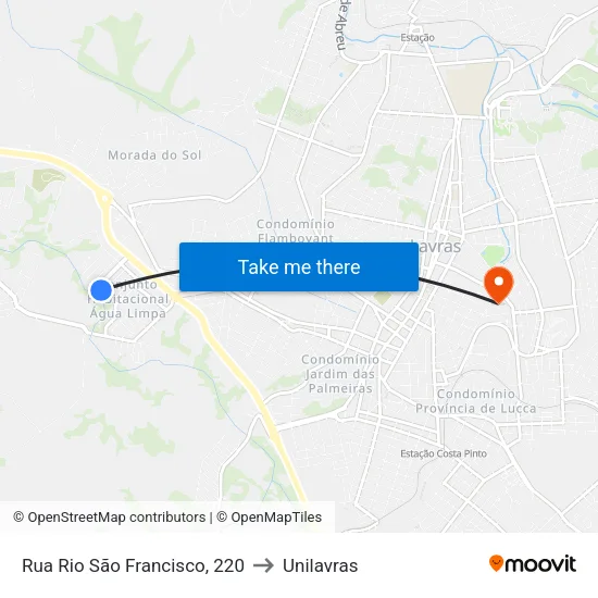 Rua Rio São Francisco, 220 to Unilavras map