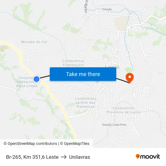 Br-265, Km 351,6 Leste to Unilavras map