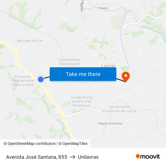 Avenida José Santana, 855 to Unilavras map