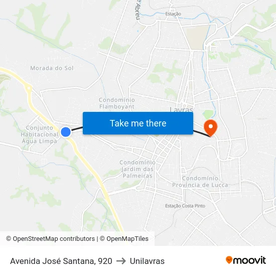 Avenida José Santana, 920 to Unilavras map