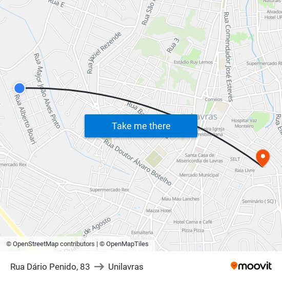 Rua Dário Penido, 83 to Unilavras map