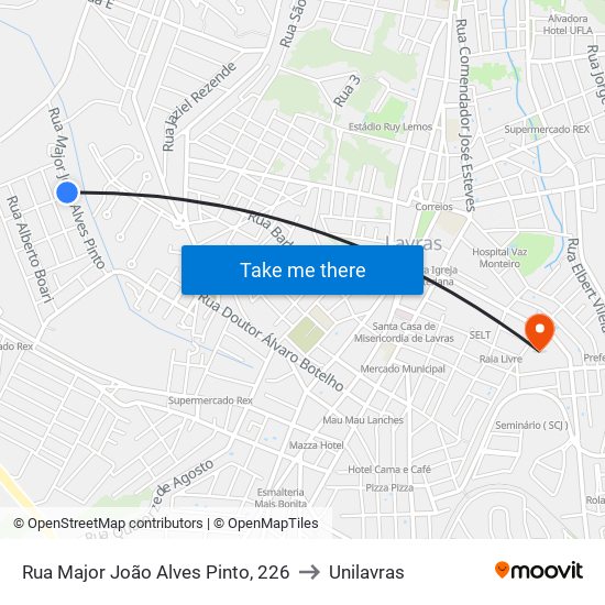 Rua Major João Alves Pinto, 226 to Unilavras map