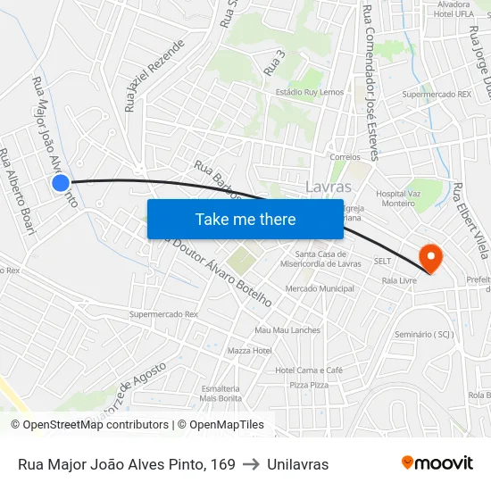 Rua Major João Alves Pinto, 169 to Unilavras map