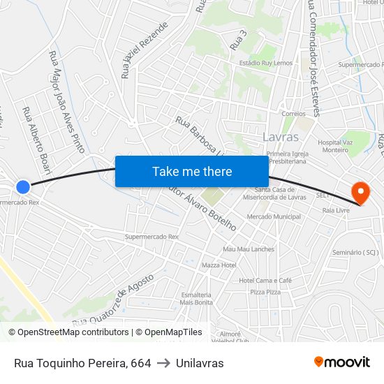 Rua Toquinho Pereira, 664 to Unilavras map