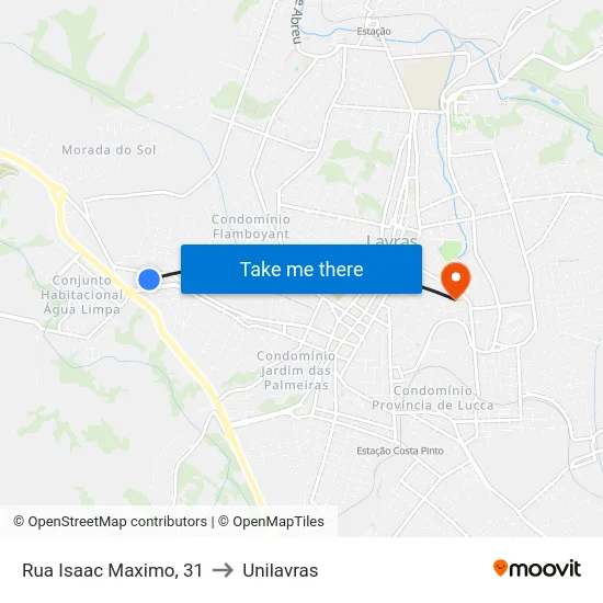 Rua Isaac Maximo, 31 to Unilavras map