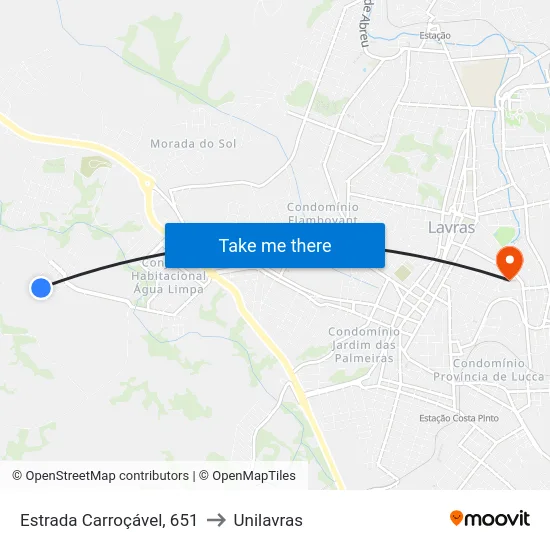 Estrada Carroçável, 651 to Unilavras map