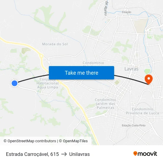 Estrada Carroçável, 615 to Unilavras map