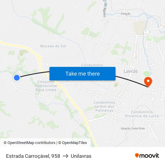 Estrada Carroçável, 958 to Unilavras map