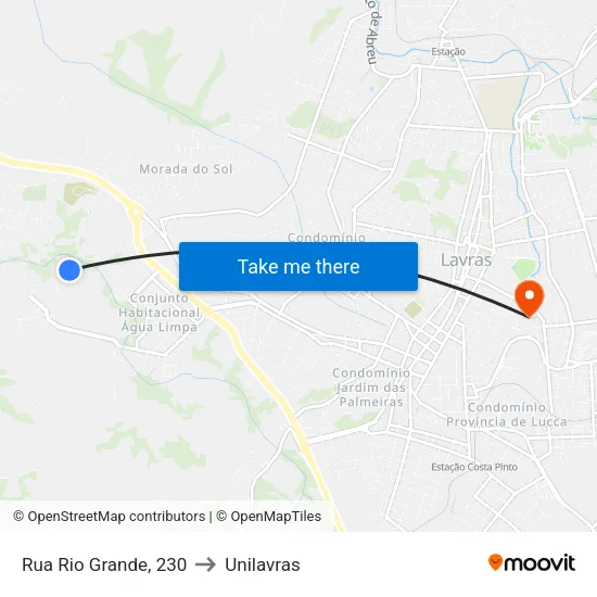 Rua Rio Grande, 230 to Unilavras map